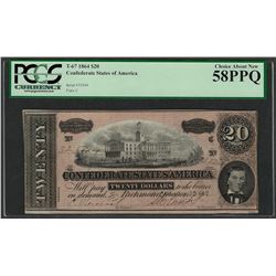 1864 $20 Confederate States of America Note T-67 PCGS Choice About New 58PPQ