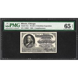 1893 World's Columbian Exposition Ticket Franklin PMG Gem Uncirculated 65EPQ