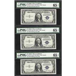Lot of (3) 1935D $1 Silver Certificate Notes PMG Gem Uncirculated 65EPQ
