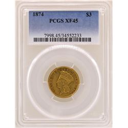 1875 $3 Indian Princess Head Gold Coin PCGS XF45