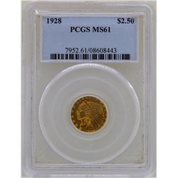 1928 $2 1/2 Indian Head Quarter Eagle Gold Coin PCGS MS61