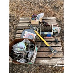 Heavy Duty Winch with connectors, axe, nails, clutch, misc. pvc pipe and lights