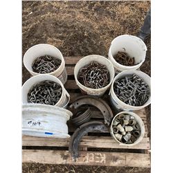 Rim, 5 buckets of chains, lugnut covers and brake shoes