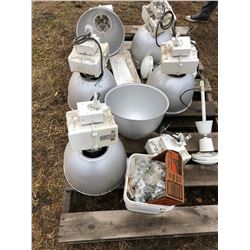 5 - 120 Volt Industrial Lights and box of nails and clips