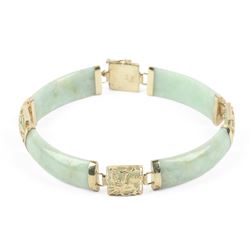 A 14K Yellow Gold & Jade Bracelet