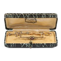 A Pair 9K-10K, Amethyst & Pearl Tie Pins