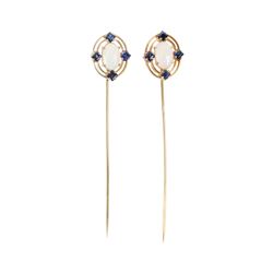 A Pair, Victorian 18K, Sapphire & Opal Stick Pins