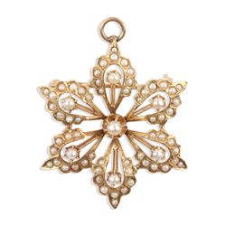 An Edwardian 14K Gold & Seed Pearl Brooch