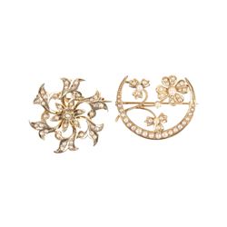 A Pair, Gold & Seed Pearl Brooches