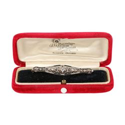 A Victorian Enameled 14K Filigree & Diamond Bar Pin