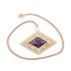 A Victorian 14K, Amethyst & Seed Pearl Necklace