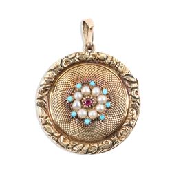 A Georgian 18K Gold, Pearl, Ruby & Turquoise "Vinaigrette"