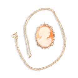 A 10K Cameo Pendant, Chain