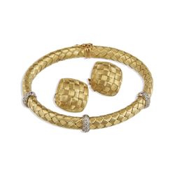 A Roberto Coin 18K Woven Bracelet & Earrings Set