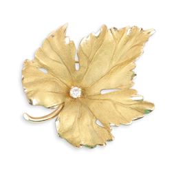 Tiffany, 14K Gold & Diamond Maple Leaf Brooch