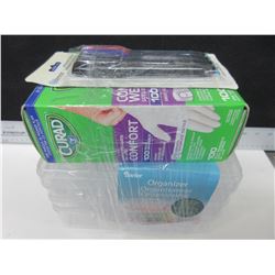 Bundle of New Assorted items / storage organizer - latex gloves - Markers