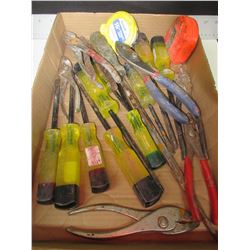 Flat full of Westward Screwdrivers and pliers / 2 tape measures