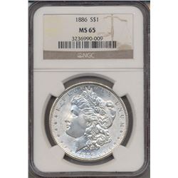 1886 $1 Morgan Silver Dollar Coin NGC MS65