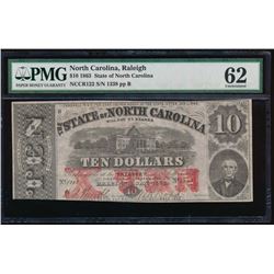 1863 $10 State of North Carolina Obsolete Note PMG 62