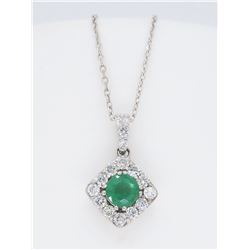 14KT White Gold 0.40ct Emerald and Diamond Pendant with Chain