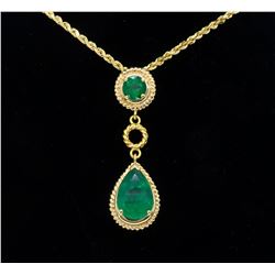 14KT Yellow Gold Emerald Pendant with Chain