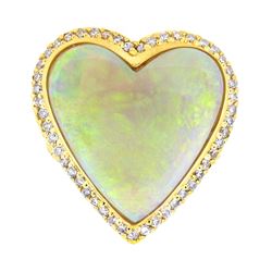 14KT Yellow Gold 9.00ct Heart Shaped Opal and Diamond Ring