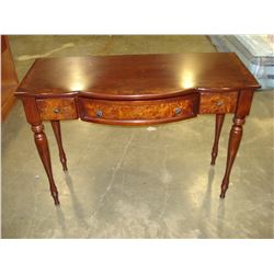 MAHOGANY 3 DRAWER VANITY DESK WITH BURLED EDGE