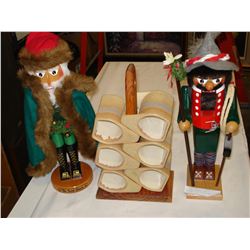 CHISTMAS FIGURES, NUT CRACKERS, AND POTTERY MUGS
