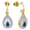 Image 1 : 0.25 CTW Blue Color Diamond Teardrop Screwback Earrings 10KT Yellow Gold - REF-26X9Y