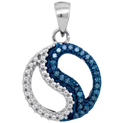 0.10 CTW Blue Color Diamond Circle Ying Yang Pendant 10KT White Gold - REF-10W5K