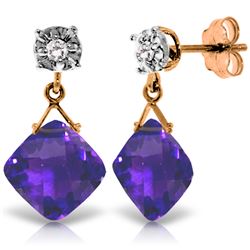 Genuine 17.56 ctw Amethyst & Diamond Earrings Jewelry 14KT Rose Gold - REF-48M3T