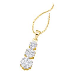 0.75 CTW Diamond Triple Flower Cluster Pendant 14KT Yellow Gold - REF-67M4H