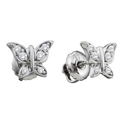 0.10 CTW Diamond Butterfly Bug Screwback Stud Earrings 14KT White Gold - REF-18X2Y