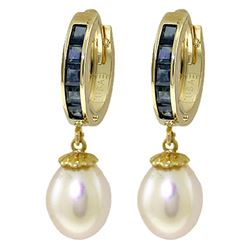 Genuine 9.3 ctw Sapphire & Pearl Earrings Jewelry 14KT Yellow Gold - REF-46H2X