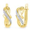 Image 1 : 0.08 CTW Diamond Bypass Crossover Hoop Earrings 10KT Yellow Gold - REF-22K4W
