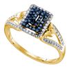 Image 1 : 0.15 CTW Blue Color Diamond Cluster Ring 10KT Yellow Gold - REF-18H2M