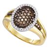 Image 1 : 0.50 CTW Cognac-brown Color Diamond Oval Cluster Ring 10KT Yellow Gold - REF-37N5F