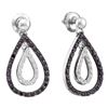 Image 1 : 0.80 CTW Black Color Diamond Double Teardrop Dangle Earrings 14KT White Gold - REF-52W4K