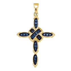 0.20 CTW Blue Color Diamond Cross Pendant 10KT Yellow Gold - REF-16F4N