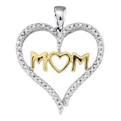 0.07 CTW Diamond Mom Mother Heart Pendant 10KT Two-tone Gold - REF-14N9F