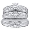 Image 1 : 0.14 CTW His & Hers Diamond Claddagh Matching Bridal Ring 14KT White Gold - REF-57F2N