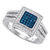 Image 1 : 0.50 CTW Blue Color Diamond Square Cluster Open Shank Ring 10KT White Gold - REF-37H5M