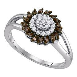 0.25 CTW Cognac-brown Color Diamond Flower Cluster Ring 10KT White Gold - REF-16W4K