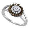 Image 1 : 0.25 CTW Cognac-brown Color Diamond Flower Cluster Ring 10KT White Gold - REF-16W4K