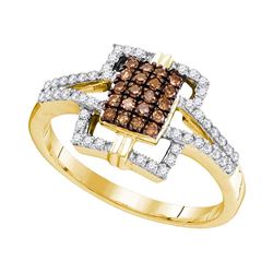 0.33 CTW Cognac-brown Color Diamond Square Ring 10KT Yellow Gold - REF-24K2W