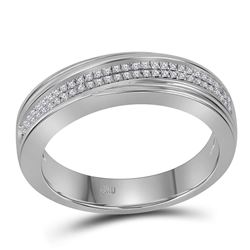 0.20 CTW Mens Diamond Double Two Row Wedding Anniversary Ring 10KT White Gold - REF-41X9Y