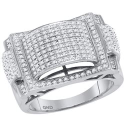 0.68 CTW Mens Pave-set Diamond Dome Convex Cluster Ring 10KT White Gold - REF-79M4H