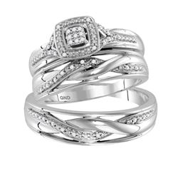 0.10 CTW His & Hers Diamond Cluster Matching Bridal Ring 10KT White Gold - REF-44W9K