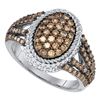 Image 1 : 1.2 CTW Cognac-brown Color Diamond Oval Cluster Roped Ring 10KT White Gold - REF-67X4Y