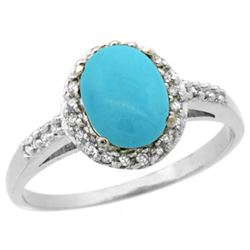 Natural 1.3 ctw Turquoise & Diamond Engagement Ring 10K White Gold - REF-27H9W